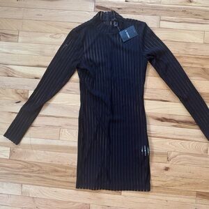 Elegant Black Ribbed Dress see through  ladies size M